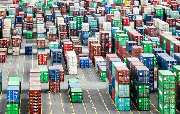 함부르크 항구의 터미널 스타인 베르더의 화물 컨테이너 - hamburg germany harbor cargo container commercial dock 뉴스 사진 이미지