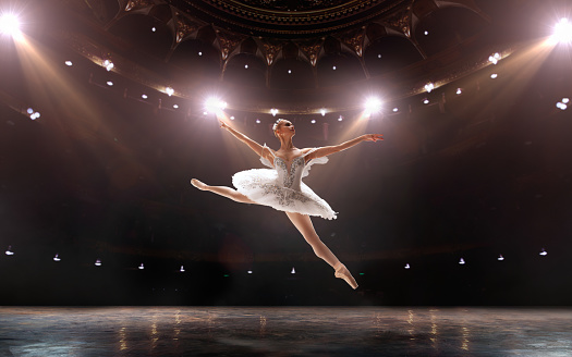 Black teenager girl dancing neo-classic ballet on stage