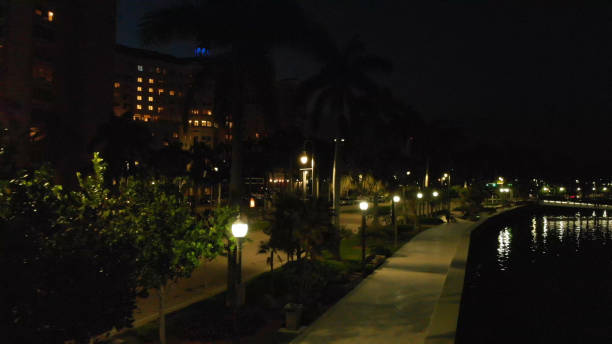 istock West Palm Beach promenade at night, view from drone 1152992979
