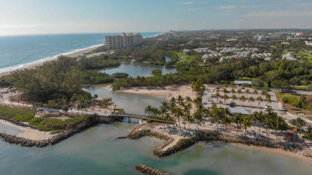 istock Jupiter Inlet in Florida, sunset aerial view 1152993032