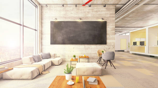 istock Contemporary office interior lobby with blackboard 1153001482
