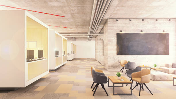 istock Contemporary office interior lobby with blackboard 1153001523
