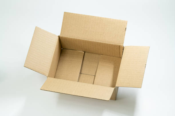 istock Isolated shot of opened blank cardboard box on white background 1153001591