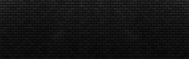Panorama of Black brick stone wall seamless background and texture