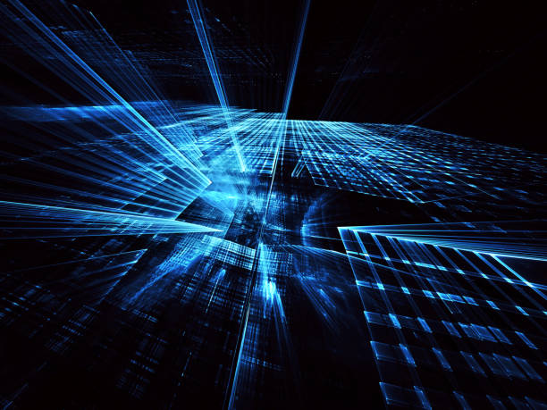 istock Abstract 3D fractal background, 3D illustration. Virtual Neon City 1153002949