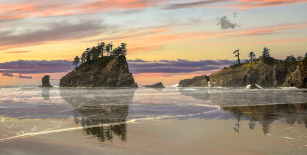 Beach sunset Sunset on second beach,La Push, Washington State, USA olympic peninsula photos stock pictures, royalty-free photos & images
