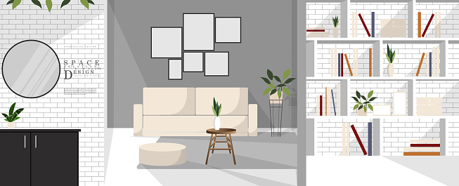 Cartoon Relaxing And Learning Space Interior Design Family Relationship ...