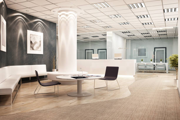 moderne büro-innenarchitektur - teppichboden couch stock-fotos und bilder