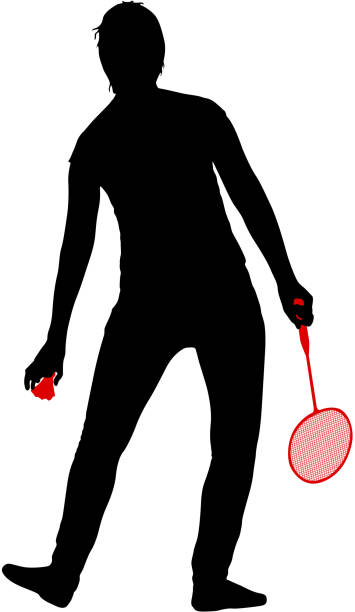 ilustrações de stock, clip art, desenhos animados e ícones de black silhouette of female badminton player on white background - teamsport