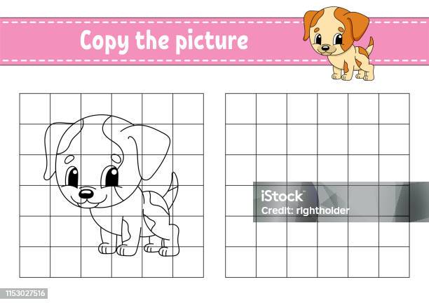 Copy The Picture Coloring Book Pages For Kids Education Developing Worksheet Game For Children Handwriting Practice Funny Character Cute Cartoon Vector Illustration Stock Illustration - Download Image Now