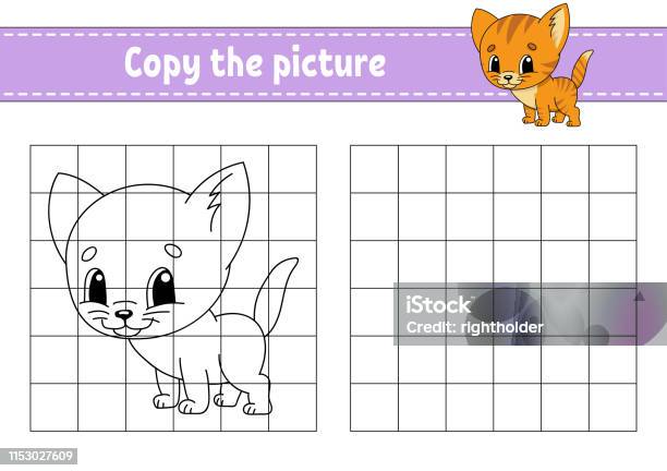 Copy The Picture Coloring Book Pages For Kids Education Developing Worksheet Game For Children Handwriting Practice Funny Character Cute Cartoon Vector Illustration Stock Illustration - Download Image Now