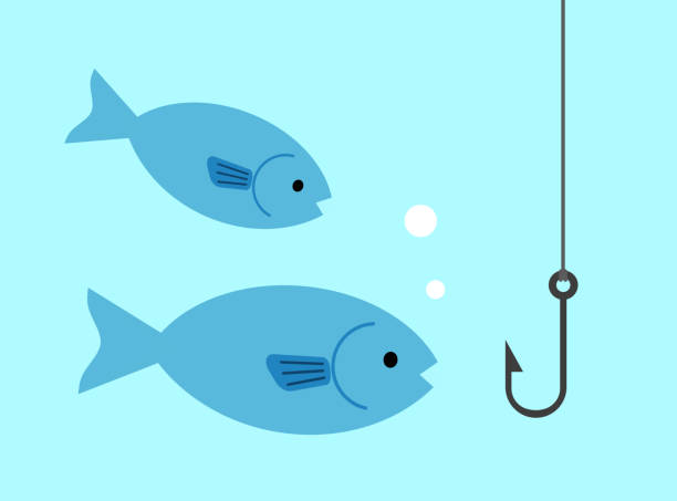 Fishhook and fish The fish which approach a fishhook. fishing line illustrations stock illustrations