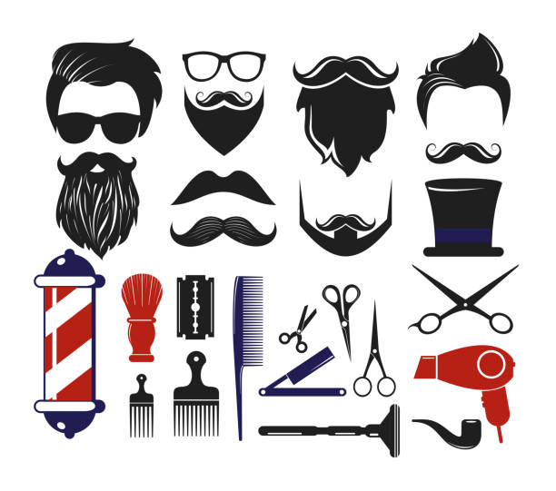 Vector Illustration Set Of Barber Shop Icons Elements For Man S Haircut  Salon Logos Men Hipster Haircuts Scissors Scallops Glasses Beard Mustache  Isolated On White Background Stock Illustration - Download Image Now -