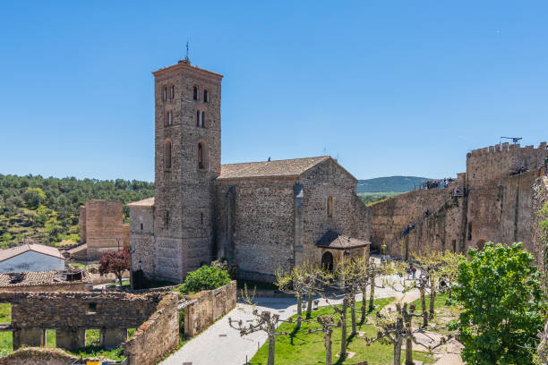 Square and medieval church in the Villa Buitrago de Lozoya. madrid spain stock photo