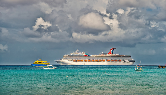 Cozumel, Mexico-december 24. 2016: Luxury Carnival cruise ship sailing from port of Cozumel