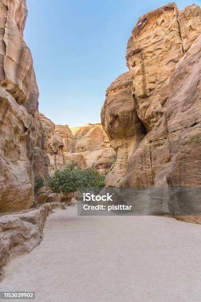 The Siq The Narrow Slotcanyon That Serves As The Entrance Passage To The Hidden City Of Petra Jordan Stock Photo - Download Image Now