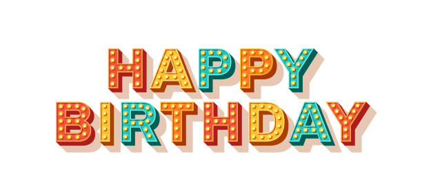 Happy Birthday retro typography Happy Birthday retro typography design isolated on white, greeting card. Vector illustration. 3d colorful letters with vintage light bulbs. over the hill birthday stock illustrations