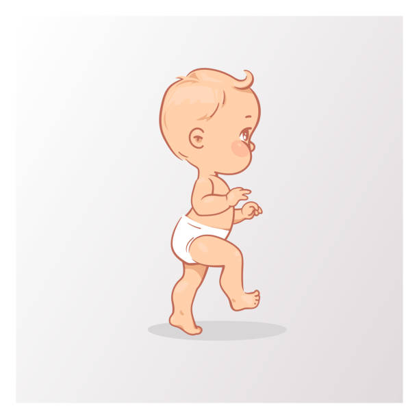 illustrazioni stock, clip art, cartoni animati e icone di tendenza di carino bambino piccolo in passeggiata pannolino. - diaper baby crawling cartoon