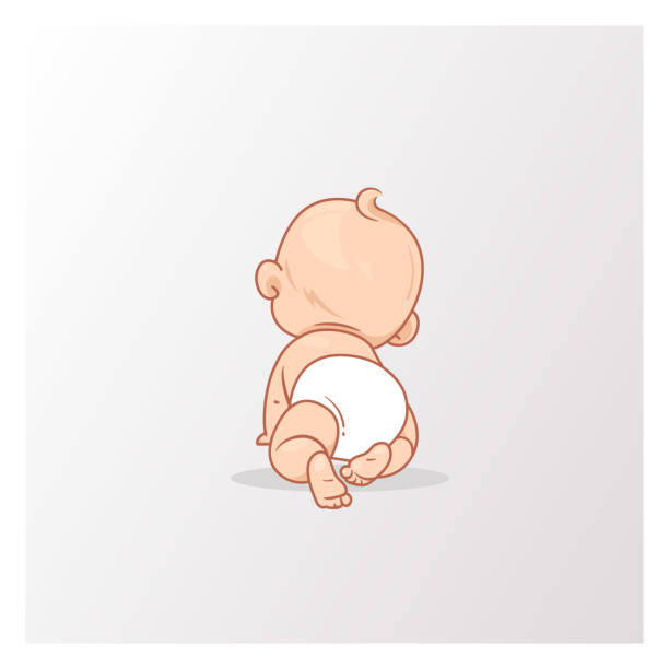 ilustrações de stock, clip art, desenhos animados e ícones de cute little baby boy in diaper crawling. - little boys cartoon child drawing