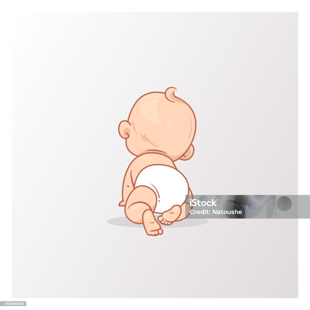 Cute Little Baby Boy In Diaper Crawling Stock Illustration - Download Image  Now - Baby - Human Age, Diaper, Crawling - iStock