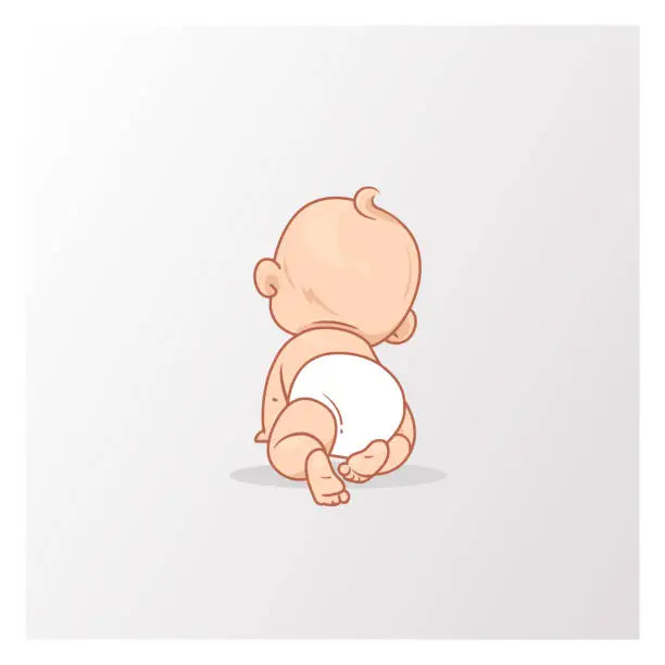 Vector illustration of Cute little baby boy in diaper crawling.