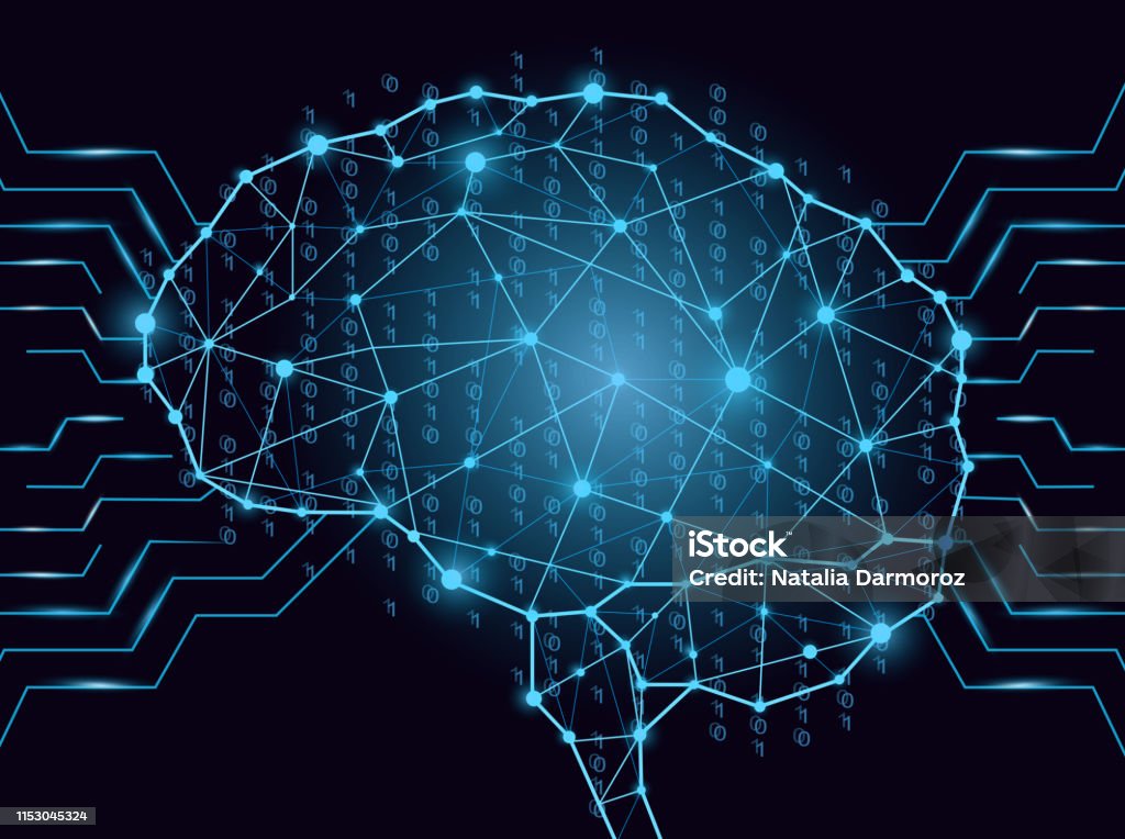 Binary Code In Digital Brain Form Composed Of Lines Triangles Binary ...