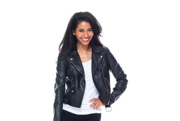 istock Bautiful woman wearing a leather jacket standing 1153048416