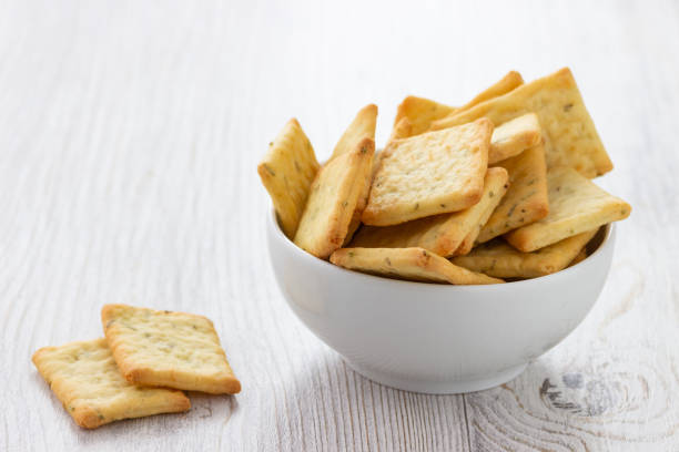 Dry salty cracker cookies in bowl