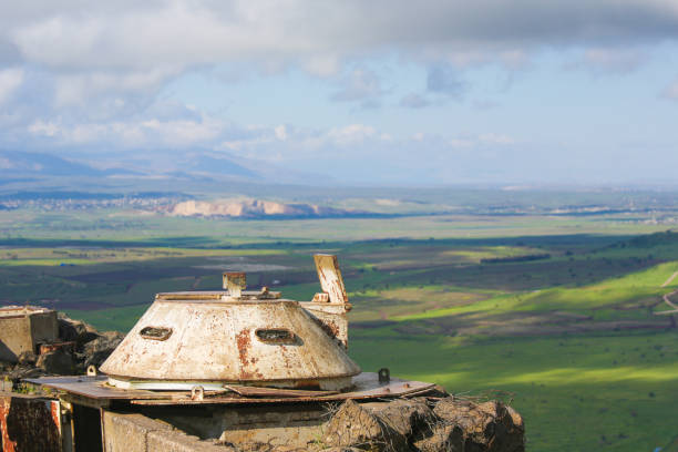 View from a bunker on the border area between Israel and Syria seen from the Golan Heights, Israel.