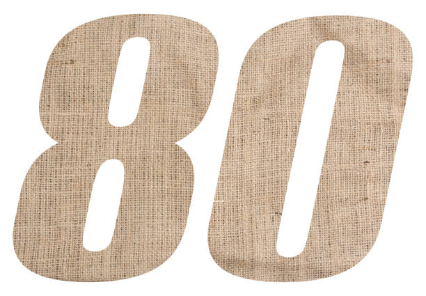 Number 80 with burlap texture on white background