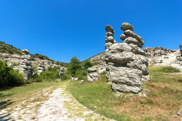 Amazing landscape with Rock formation The Stone Dolls of Kuklica near town of Kratovo, Republic of North Macedonia