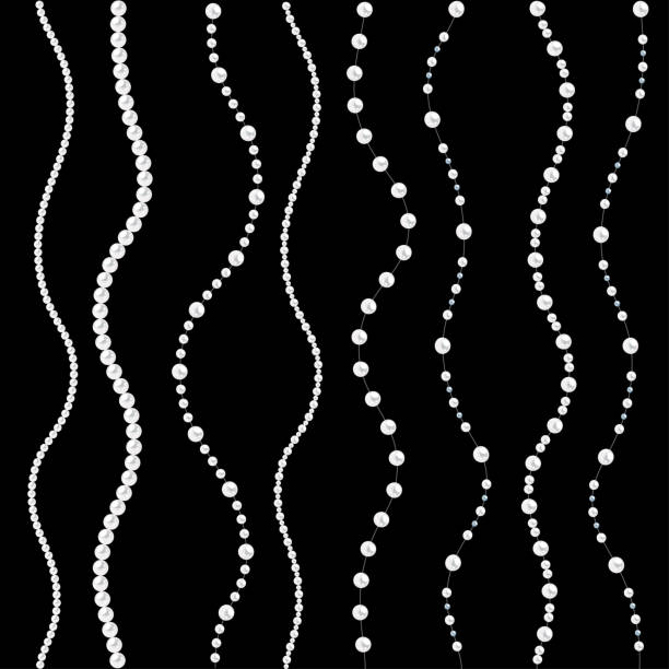 ilustrações de stock, clip art, desenhos animados e ícones de seamless pattern of pearl strings on black background. - vector love jewelry pearl