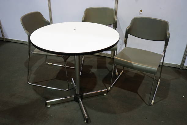 istock White chair table set on floor 1153054328