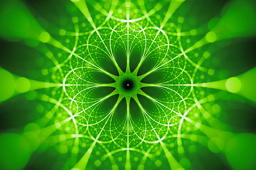Green glowing network fractal concept, computer generated abstract background, 3D render