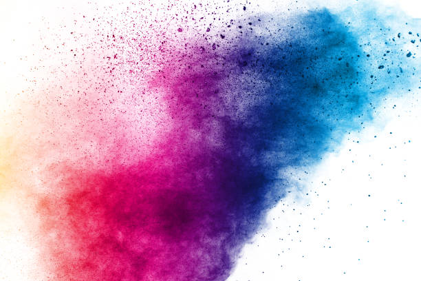 colorful background of pastel powder explosion.color dust splash on white background. - powder blue imagens e fotografias de stock