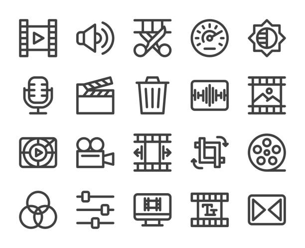 ilustrações, clipart, desenhos animados e ícones de movie making e edição de vídeo-bold line icons - cut up audio