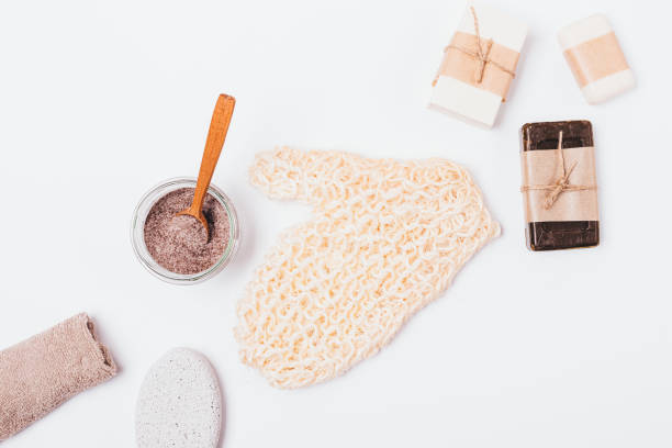 istock Bath flat lay background with jar of scrub 1153061211