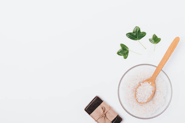 istock Flat lay with bowl of natural sea salt 1153061237