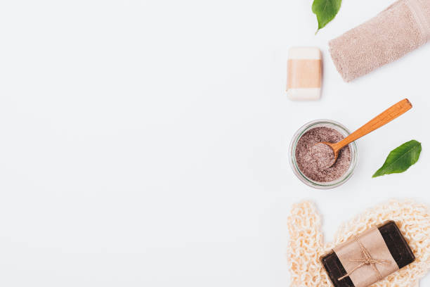 istock Flat lay composition of natural coffee scrub 1153061263