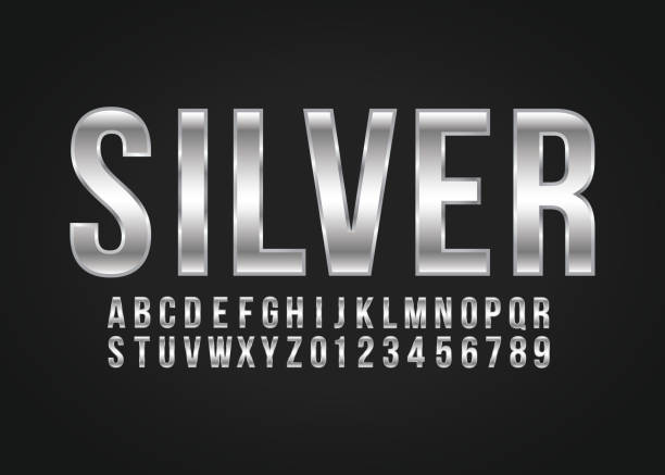 ilustrações de stock, clip art, desenhos animados e ícones de font alphabet and number silver effect vector - prateado