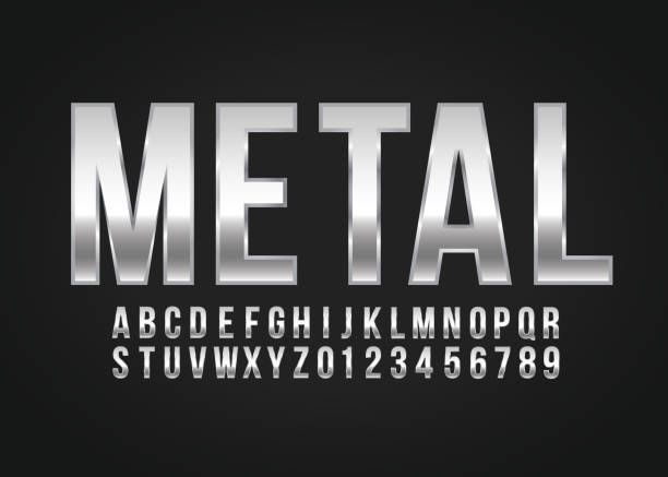 Font alphabet number Metal effect vector Font alphabet number Metal effect in vector format sliver stock illustrations