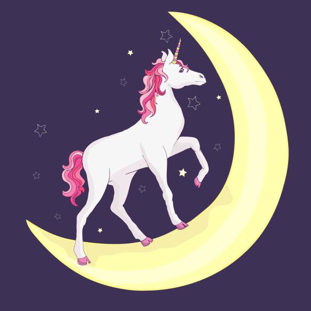 istock Cute vector unicorn. Magic character with pink mane surrounded by star dust for sticker, card, t-shirt and funny children's design. 1153072405