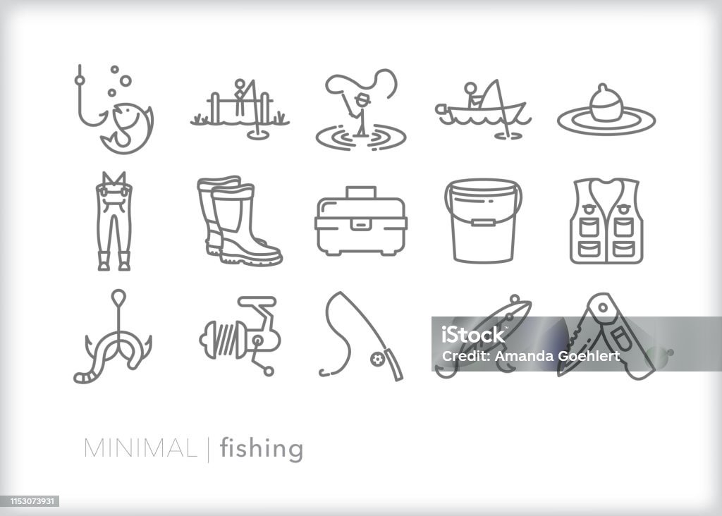La pesca de los iconos de la línea recreativa o deportiva - arte vectorial de Ícono libre de derechos