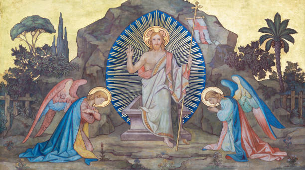prague-la fresque de la résurrection dans l’église kostel svateho cyrila metodeje probablement par františek sequens (sc. la moitié de 19. cent.). - apse photos et images de collection