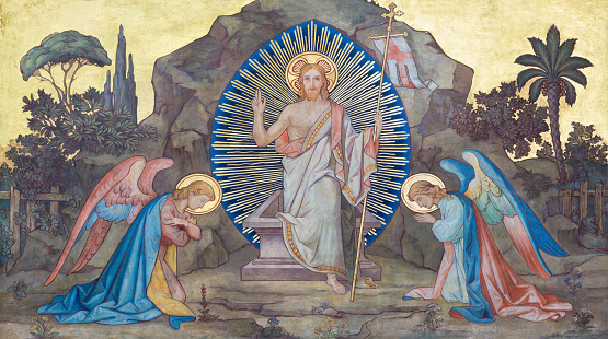 Prague - The fresco of Resurrection in church kostel Svateho Cyrila Metodeje probably by František Sequens (sc. half of 19. cent.).