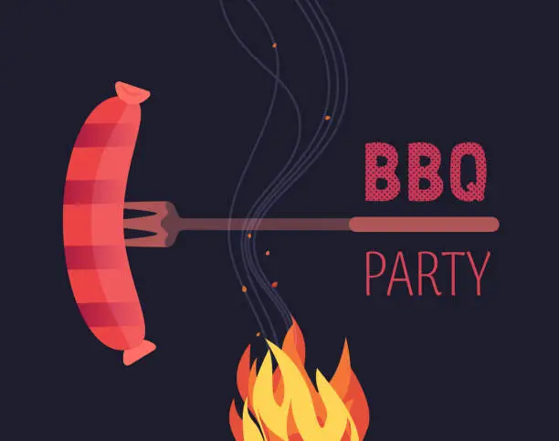 Vector illustration of BBQ grilled sausages flat hand drawn vector color icon