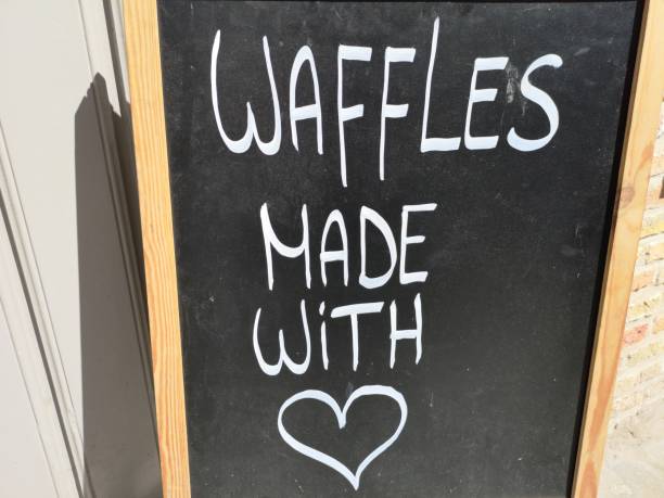 istock Waffles made with heart written on a blackboard 1153088059