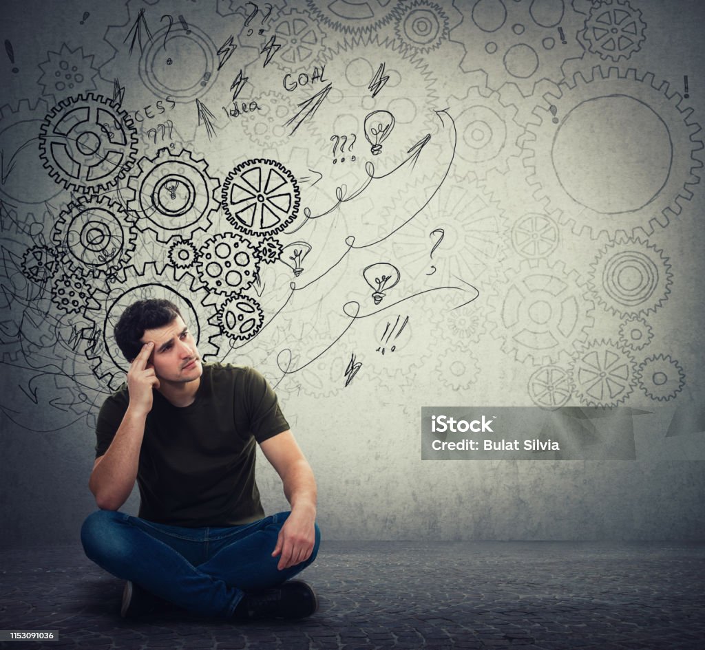 Man Thinking Problem Man Sitting On The Floor Hard Thinking Find A Solution To Solve Problem ...
