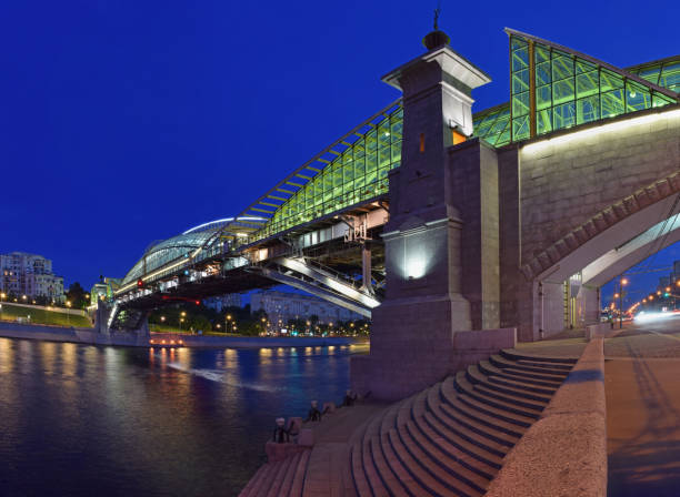 istock Panorama of the pedestrian bridge at night 1153095669