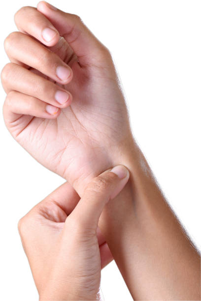 female hands make acupressure on the wrist stock photo